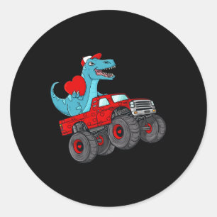 Sticker Rond Valentines Jour T Rex équitation Monster Truck Tod