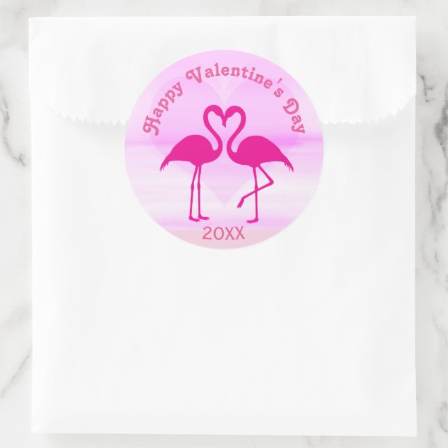 Sticker Rond Valentines tropicales Flamant rose de jour rose an (Sac)