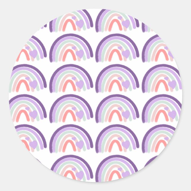 Sticker Rond Valentines violet main tiré Motif arc-en-ciel (Devant)
