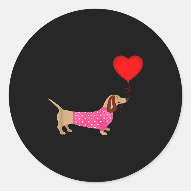 Sticker Rond Valentines Weiner Daschund Doxie In Dog Dress  (Devant)