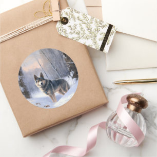 Sticker Rond Vallhund suédois Laisser neiger Noël