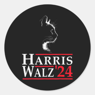 Sticker Rond Valse 2024 Chat Drôle Vote Pour Kamala Harris Tim