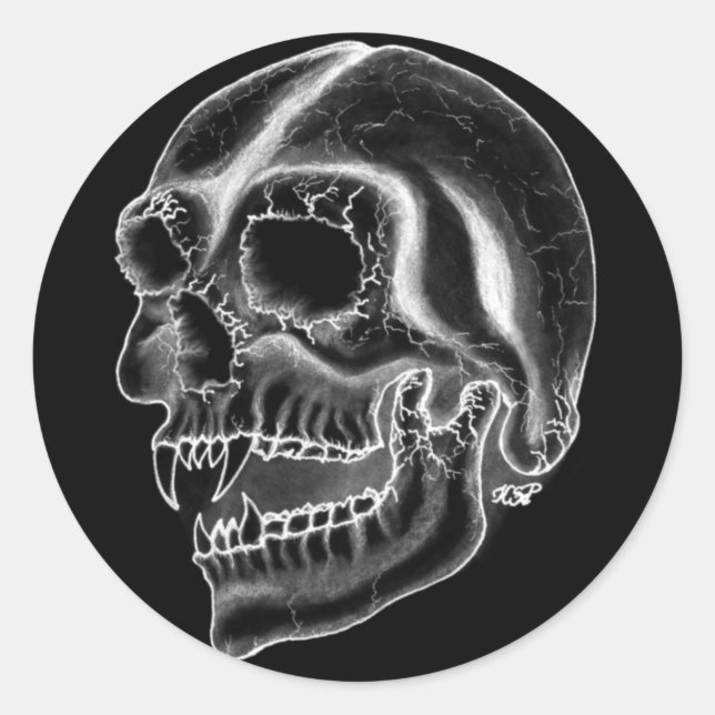 Sticker Rond Vampir crâne noir et blanc (Devant)