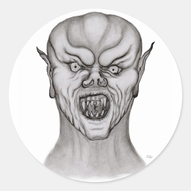 Sticker Rond Vampir noir et blanc (Devant)