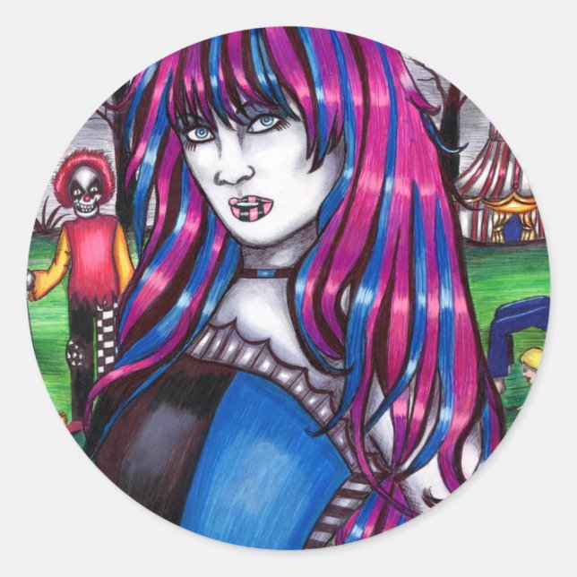 Sticker Rond Vampire Circus Freak monstres dessin original (Devant)