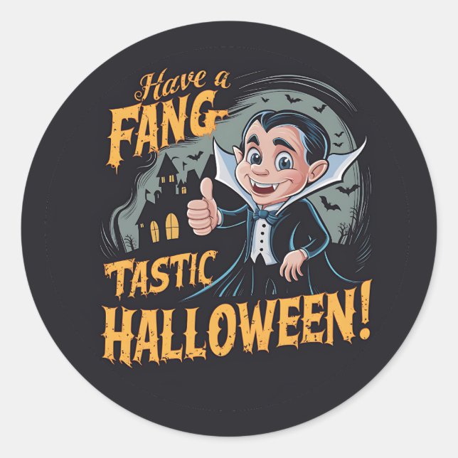 Sticker Rond Vampire Funny ont une Halloween fantaisiste (Devant)