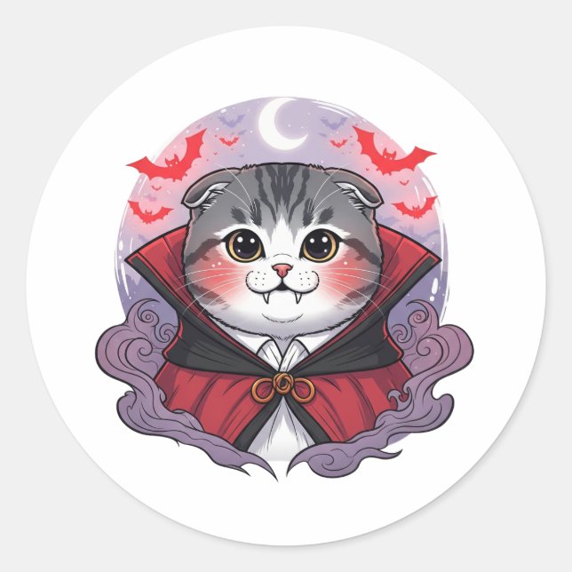 Sticker Rond Vampire Plier - Cute Scottish Pold Vampire Cat Hal (Devant)