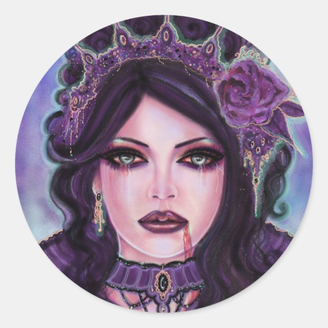 Sticker Rond Vampire victorien gothique d'Halloween par Renee L (Devant)