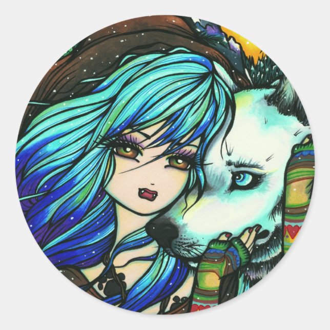 Sticker Rond Vampire White Wolf Imaginaire Fairy Comic Art (Devant)