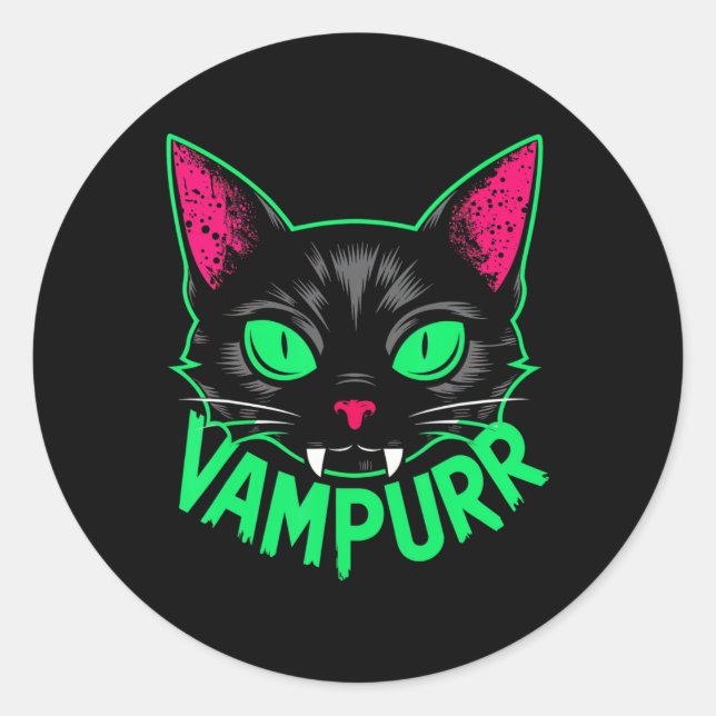 Sticker Rond Vampurr Chat Vampire Kitty Halloween Chats Éffraya (Devant)
