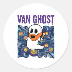 Sticker Rond Van Ghost Funny Art Halloween Van Gogh