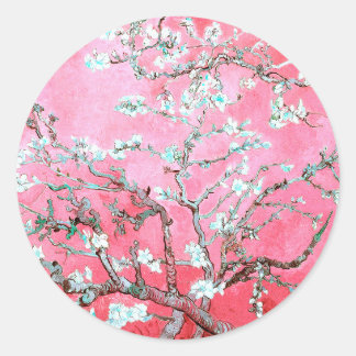 Sticker Rond Van Gogh Almond Blossoms rose Bleu