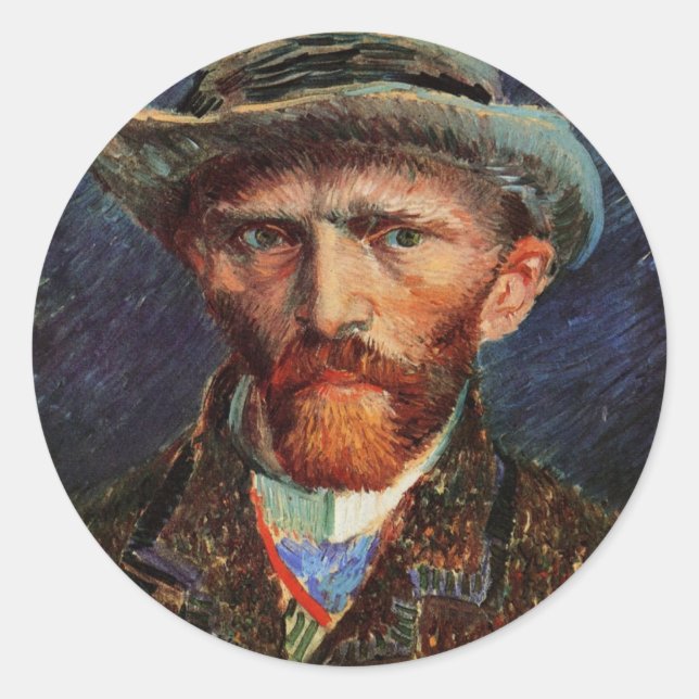 Sticker Rond Van Gogh ; Autoportrait avec Casquette Grey Felt (Devant)