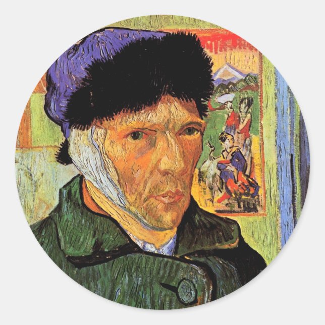 Sticker Rond Van Gogh ; Autoportrait avec l'oreille bandée (Devant)