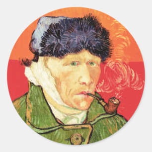 Sticker Rond Van Gogh - Autoportrait avec l'oreille bandée et p