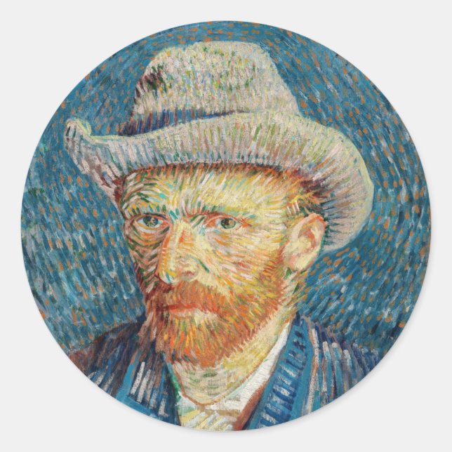 Sticker Rond Van Gogh - Autoportrait avec un Casquette gris (Devant)