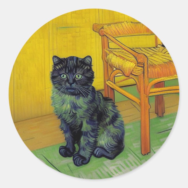 Sticker Rond Van Gogh Black Cat (Devant)