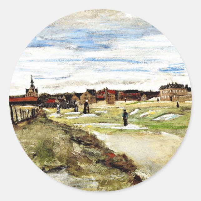 Sticker Rond Van Gogh - Bleaching Ground à Scheveningen, 1882, (Devant)