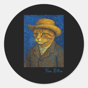 Sticker Rond Van Gogh Cat Kitten Lover Self Rtrait Style Artist