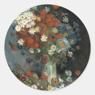 Sticker Rond Van Gogh et ses fleurs et ses Roses