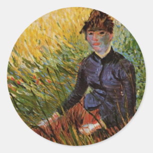 Sticker Rond Van Gogh; Femme assise dans l'herbe, Beaux-arts vi