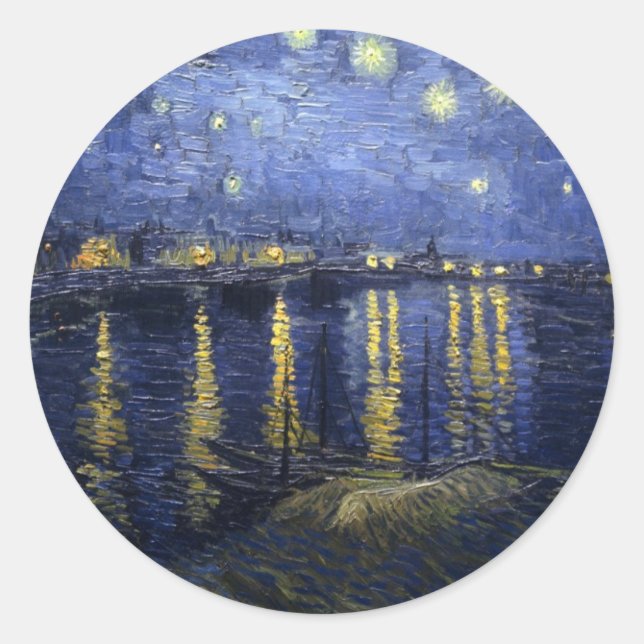 Sticker Rond Van Gogh Nuit étoilée sur le Rhône (Devant)