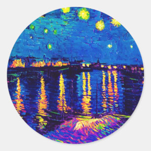 Sticker Rond Van Gogh - Nuit étoilée sur le Rhône Pop Art
