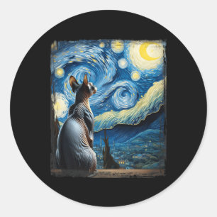 Sticker Rond Van Gogh Starry Style de nuit Sphynx Artistique Ch