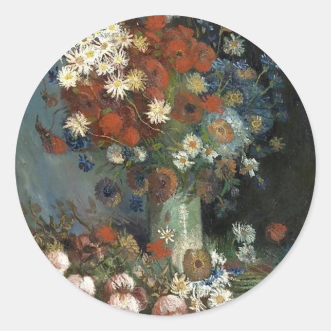 Sticker Rond Van Gogh Still Life avec Fleurs de prairie et Rose (Devant)