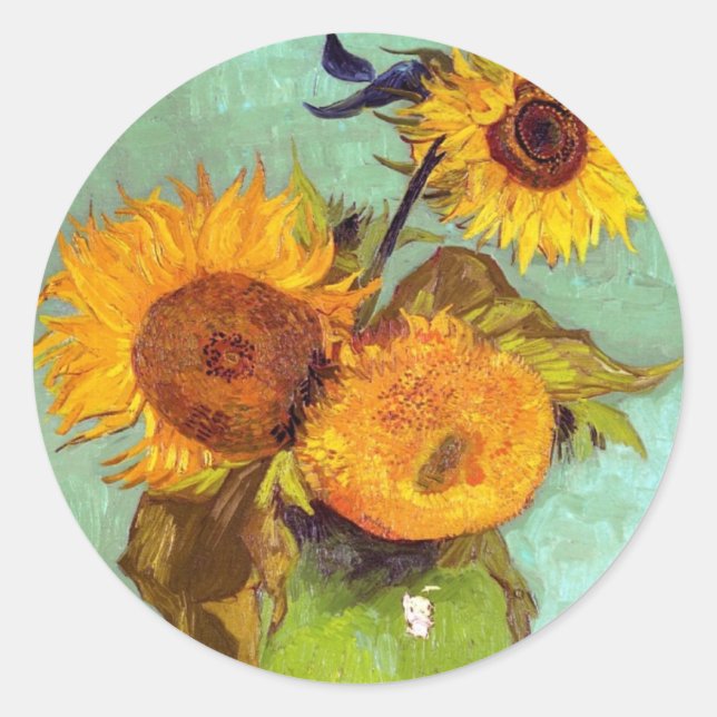 Sticker Rond Van Gogh - Trois Tournesols Dans Un Vase - Art (Devant)