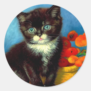 Sticker Rond Van Gogh Tuxedo Cat