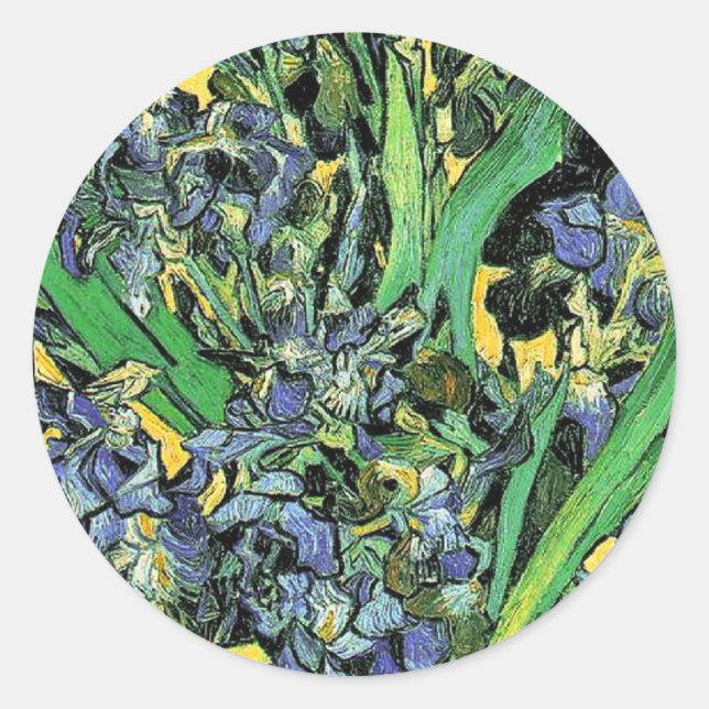 Sticker Rond Van Gogh - Vase avec iris Fond jaune (Devant)