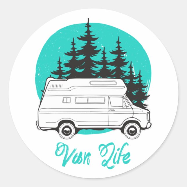 Sticker Rond VAN LIFE Nomad Adventure Travel Camping Lifestyle (Devant)