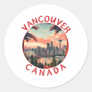 Sticker Rond Vancouver au Canada Art Vectoriel Rétro de Voyage