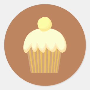 Sticker Rond Vanilla Cupcake sur Brown.