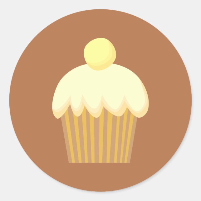 Sticker Rond Vanilla Cupcake sur Brown. (Devant)