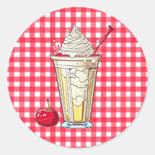Sticker Rond Vanilla Milkshake avec À damiers rouge cerises