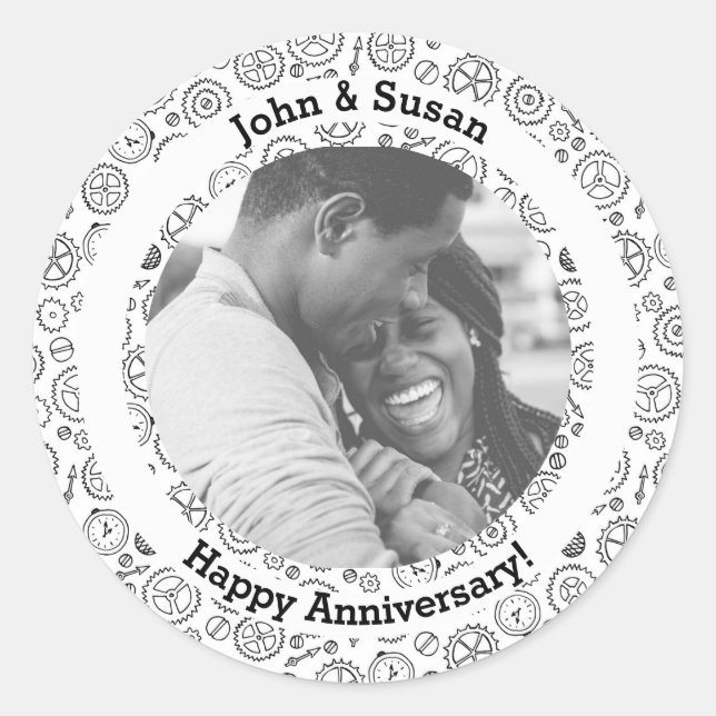 Sticker Rond Vapeur Victorian Steampunk White & Black Gears Clo (Devant)