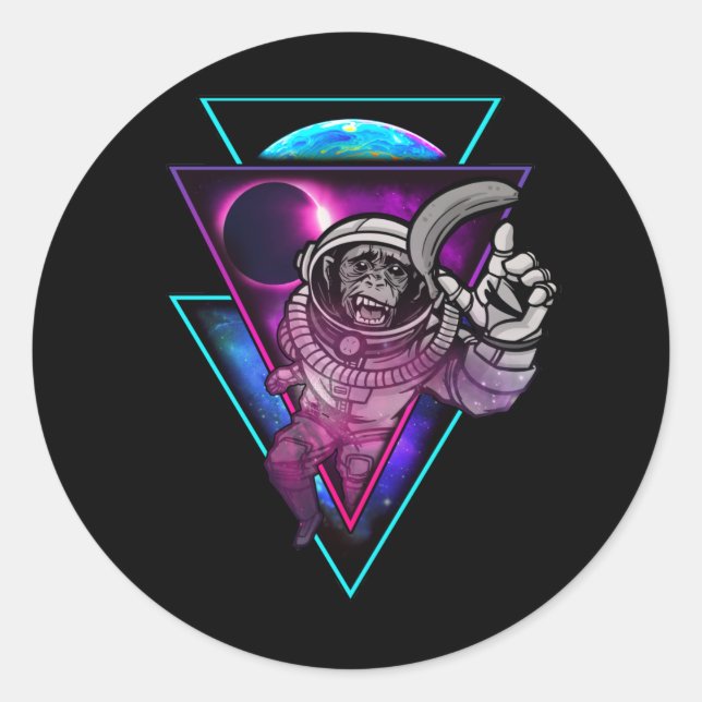 Sticker Rond Vaporwave Astronaut Space Art Monkey Bankey (Devant)