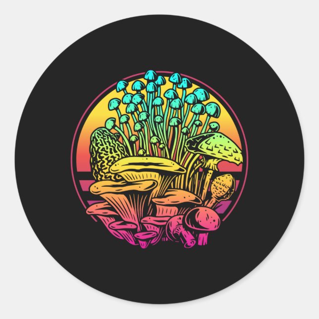 Sticker Rond Vaporwave de champignons (Devant)