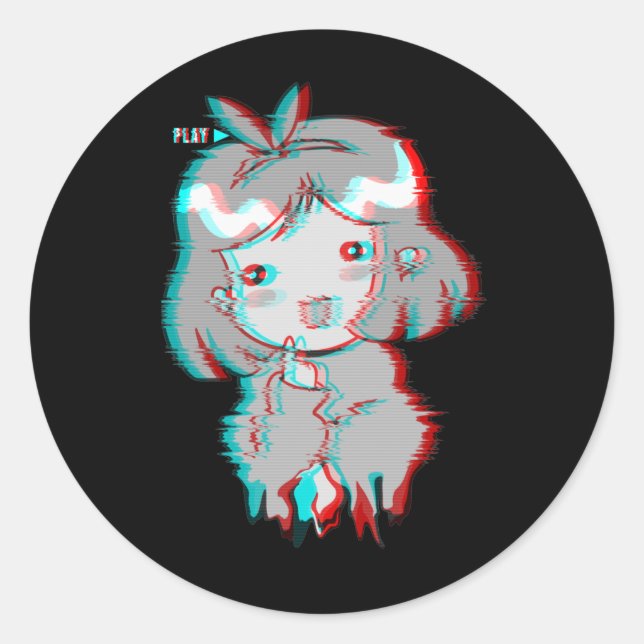 Sticker Rond Vaporwave Glitch esthétique Edgy Sad Anime Girl (Devant)