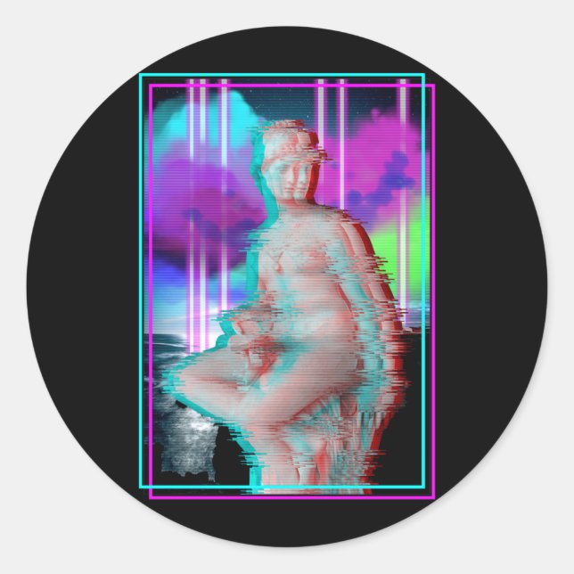 Sticker Rond Vaporwave Glitch esthétique Statue grecque Rétrowa (Devant)