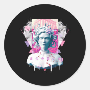 Sticker Rond Vaporwave Medusa Statue Esthétique Japonais Otaku