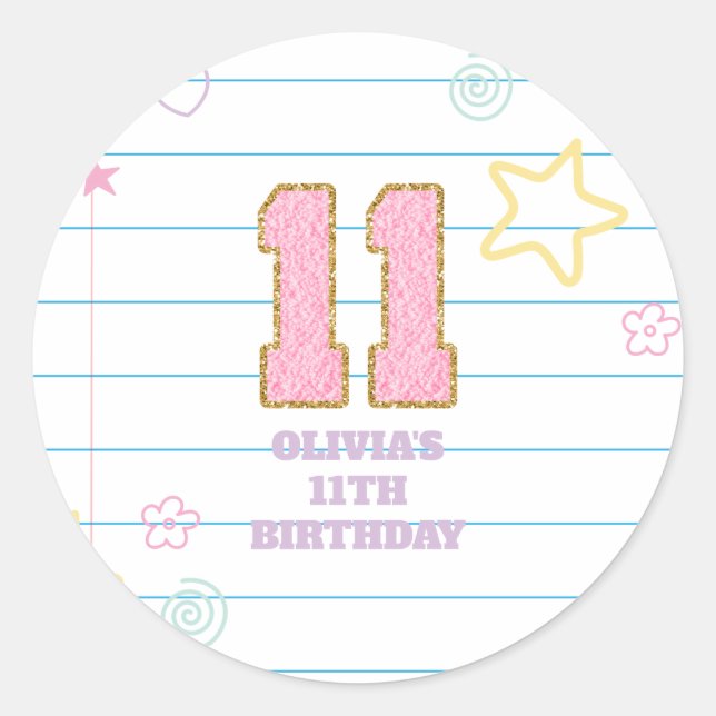 Sticker Rond Varsity pastel patch carnet 11e anniversaire (Devant)