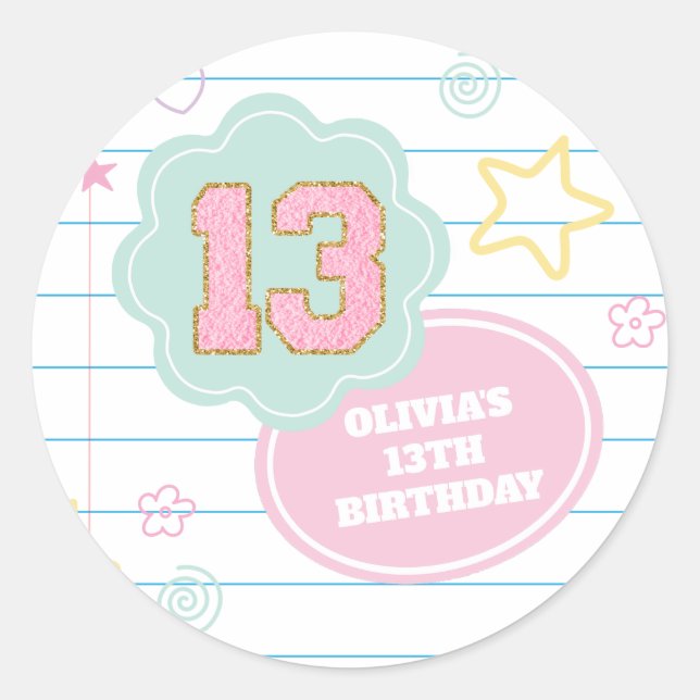 Sticker Rond Varsity pastel patch carnet 13e anniversaire (Devant)