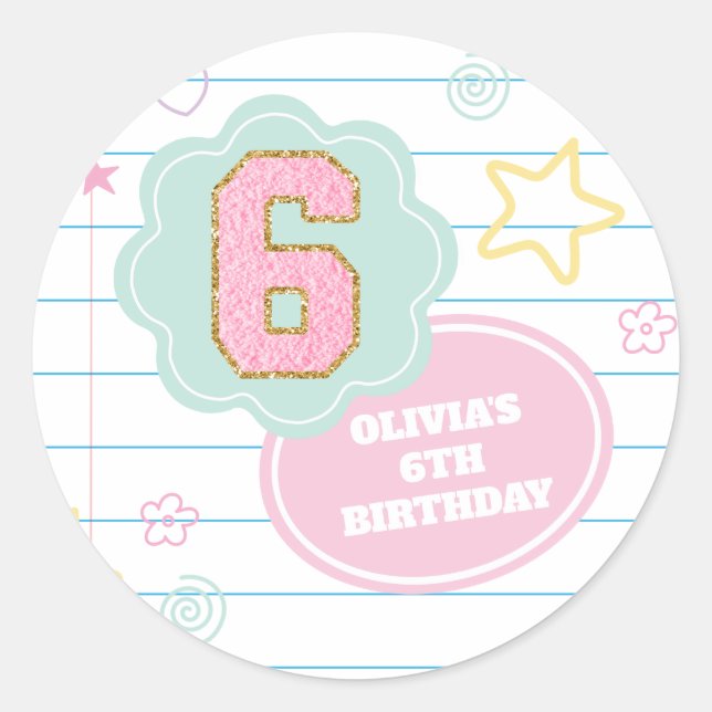 Sticker Rond Varsity pastel patch carnet 6e anniversaire (Devant)