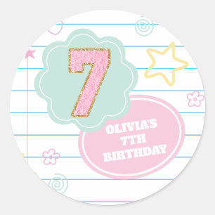 Sticker Rond Varsity pastel patch carnet 7e anniversaire
