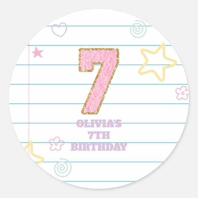 Sticker Rond Varsity pastel patch carnet 7e anniversaire (Devant)