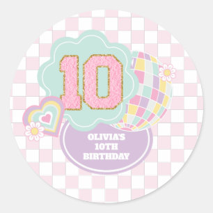 Sticker Rond Varsity preppy pastel patch 10e anniversaire