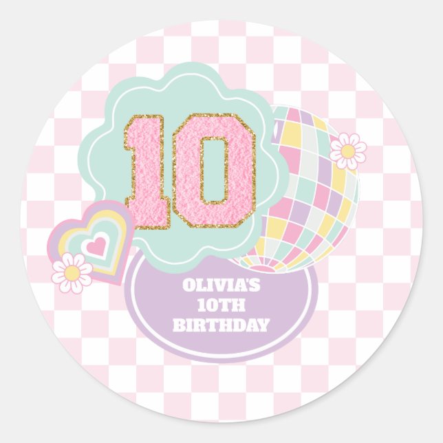 Sticker Rond Varsity preppy pastel patch 10e anniversaire (Devant)